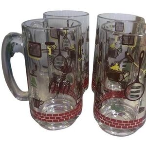 VTG 50’s Hazel Atlas BBQ Theme Mugs Barware Mid-Century Modern Set Of 5